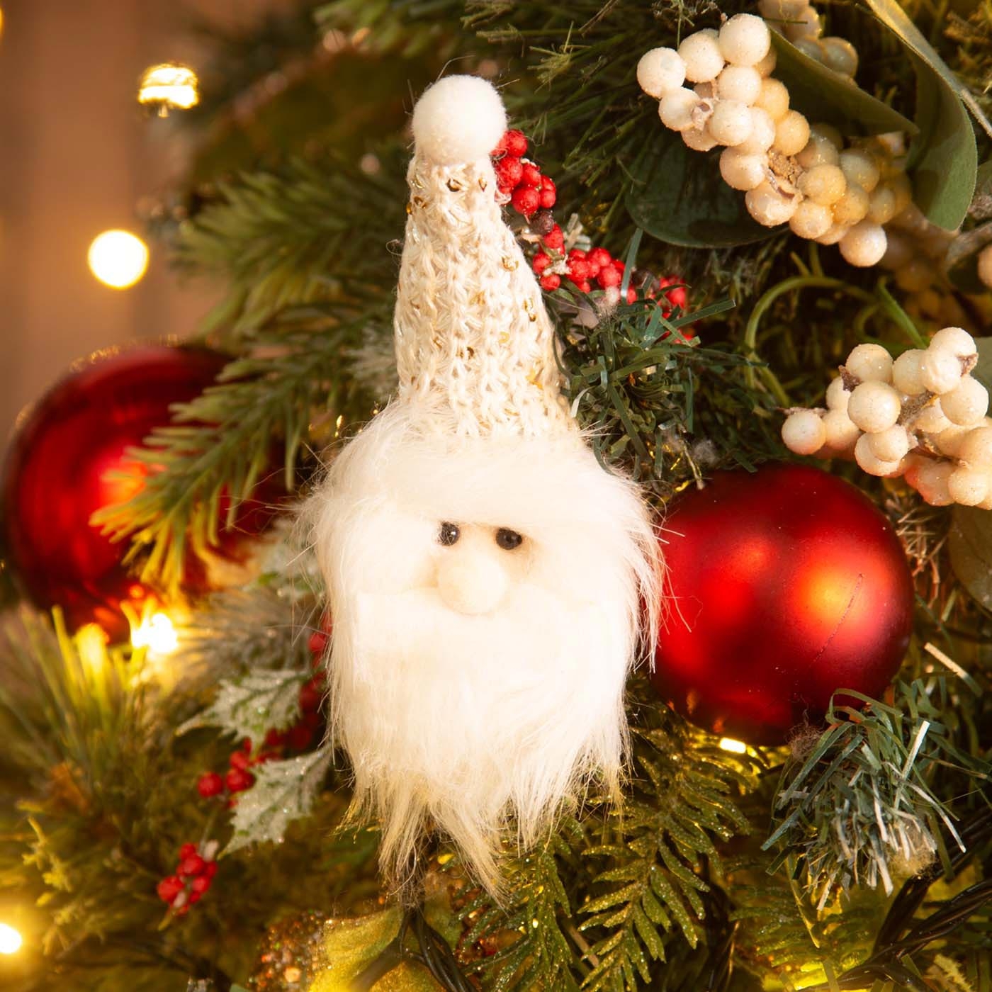 Adorno Navideño JOY Colgante Papá Noel Blanco con Gorro Tejido 11 cm Adorno Navideño JOY Colgante Papá Noel Blanco con Gorro Tejido 11 cm