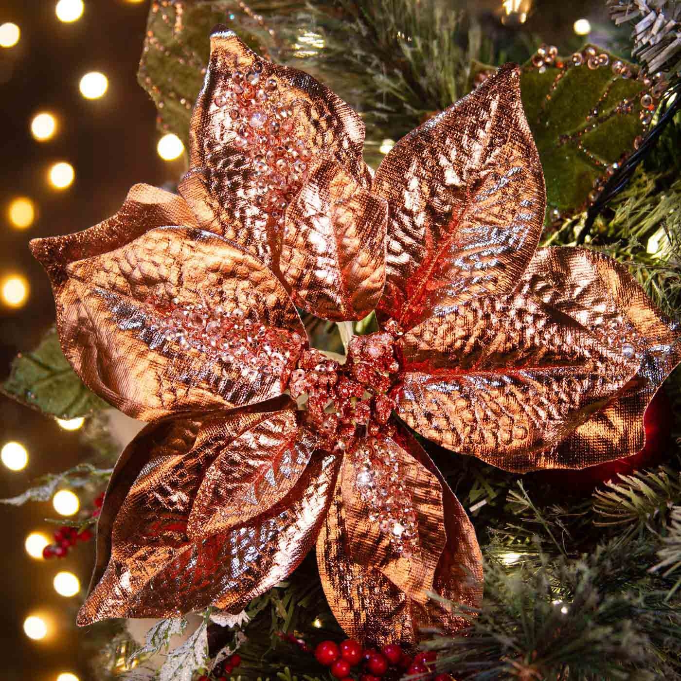 Adorno Navideño Rama Flor JOY Poinsettia Rosada Metalizada 50 cm Adorno Navideño Rama Flor JOY Poinsettia Rosada Metalizada 50 cm