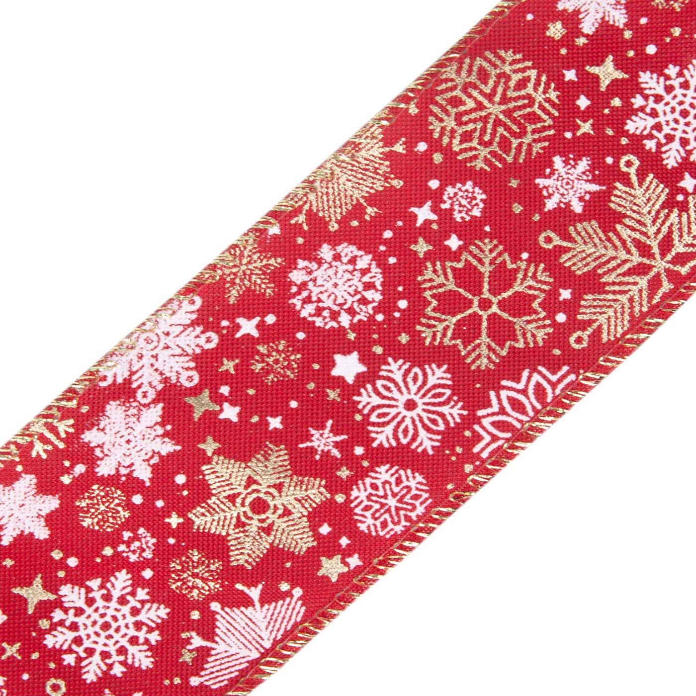 Cinta Navideña JOY Roja con Copos de Nieve Blanco/Dorada 6.3 cm Cinta Navideña JOY Roja con Copos de Nieve Blanco/Dorada 6.3 cm