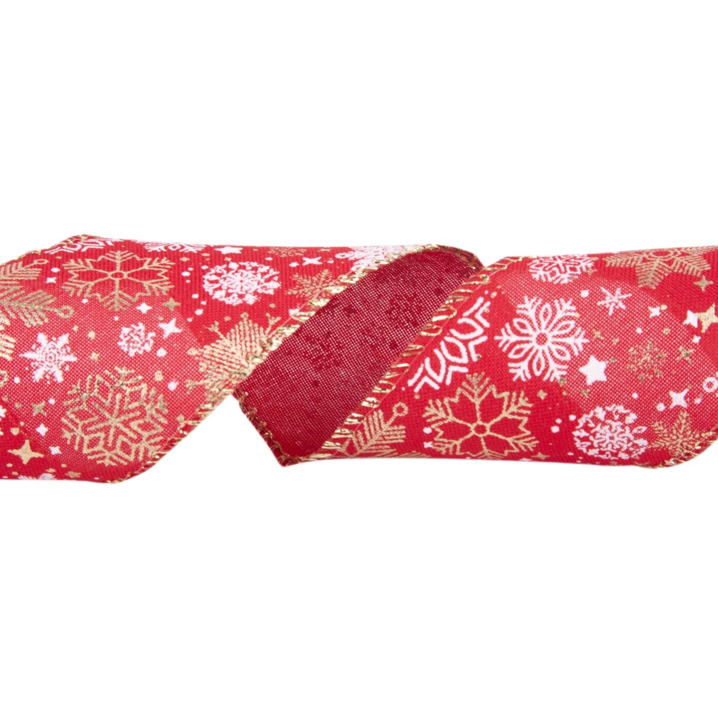 Cinta Navideña JOY Roja con Copos de Nieve Blanco/Dorada 6.3 cm Cinta Navideña JOY Roja con Copos de Nieve Blanco/Dorada 6.3 cm