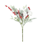 Adorno Navideño Rama Nevada JOY con Berries y Algodón 30 cm - " Adorno Navideño Rama Nevada JOY con Berries y Algodón 30 cm -