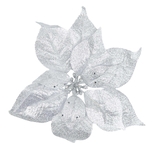 Adorno Navideño Rama Flor JOY Poinsettia Plateada Clip - " Adorno Navideño Rama Flor JOY Poinsettia Plateada Clip -