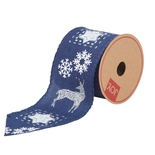 Cinta Navideña JOY Reno, Estrellas y Copos de Nieve Azul 6.3 cm - " Cinta Navideña JOY Reno, Estrellas y Copos de Nieve Azul 6.3 cm -