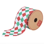 Cinta Navideña JOY Rombos Rojo/Verde/Blanco 6.3 cm - " Cinta Navideña JOY Rombos Rojo/Verde/Blanco 6.3 cm -