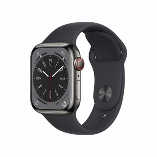 Apple Watch Series 8 GPS + Cellular de 41 mm Caja de Acero Inoxidable en Grafito, Correa Deportiva Azul Medianoche - 