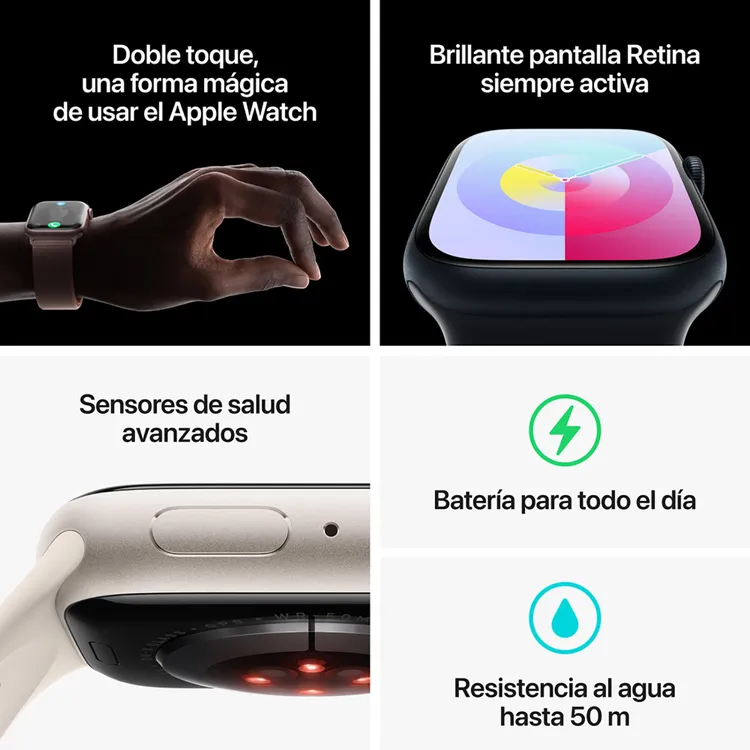 Apple Watch Series 9 GPS de 41 mm Caja de Aluminio en Azul Medianoche, Correa Deportiva Azul Medianoche Talla S|M