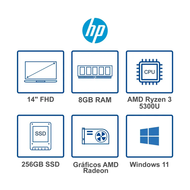 Computador Portátil HP 14" Pulgadas fq1006la - AMD Ryzen 3 - RAM 8GB - Disco SSD 256 GB - Azul