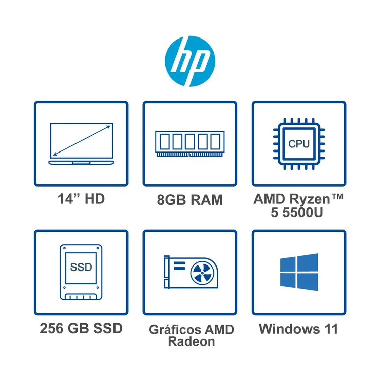 Computador Portátil HP 14" Pulgadas fq1011la - AMD Ryzen 5 - RAM 8GB- Disco SSD 256 GB - Plateado