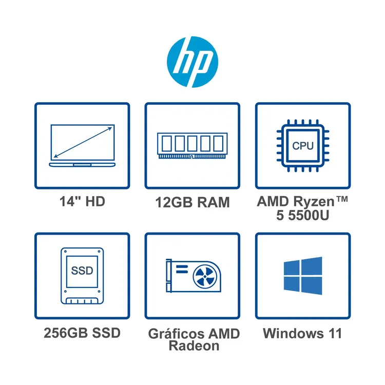 Computador Portátil HP 14" Pulgadas fq1012la - AMD Ryzen 5 - RAM 12GB - Disco SSD 256 GB - Plateado