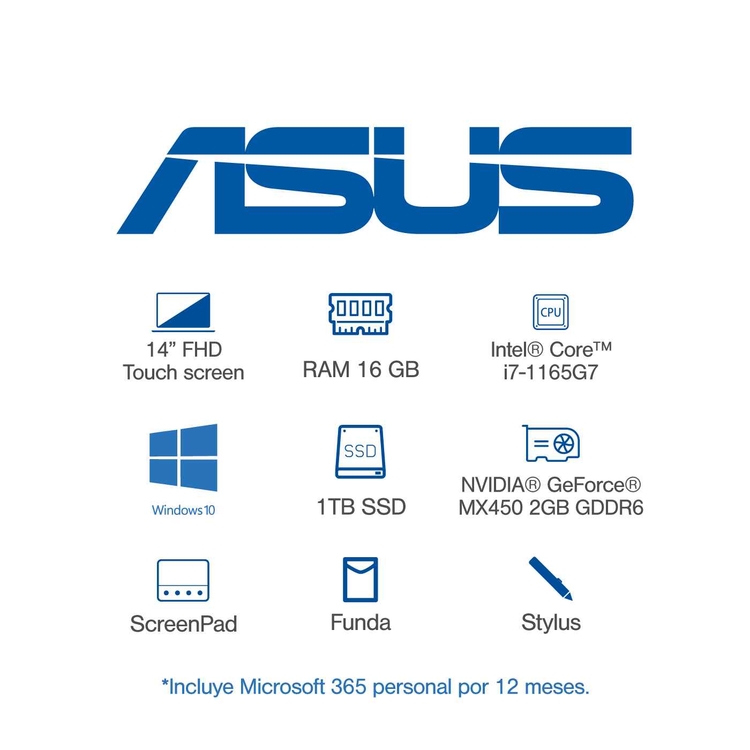 Computador Portátil ASUS Zenbook Duo 14" Pulgadas UX482EG Intel Core i7 - RAM 16GB - Disco SSD 1 TB - Azul + Obsequios