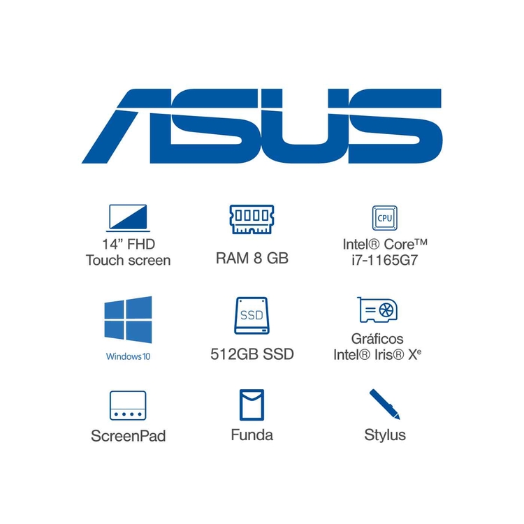 Computador Portátil ASUS Zenbook Duo 14" Pulgadas UX482EA Intel Core i7 - RAM 8GB - Disco SSD 512 GB - Azul + Obsequios