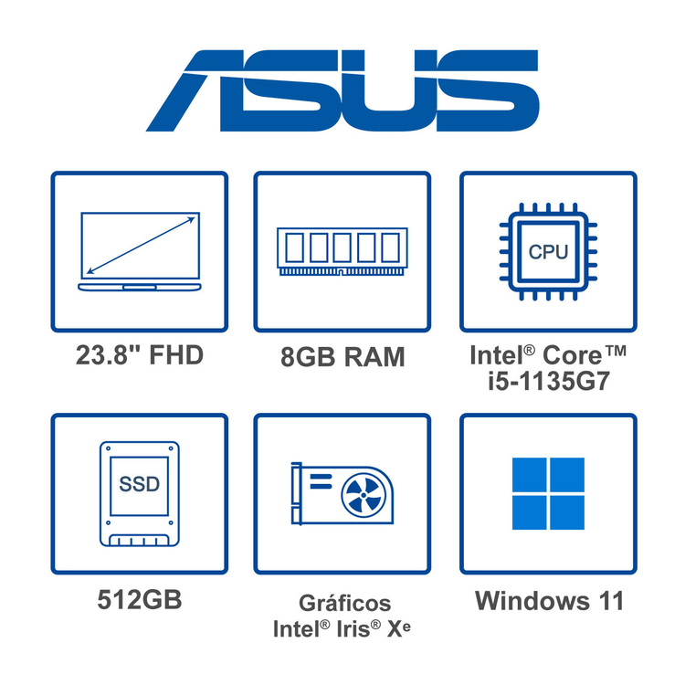 Computador All in One ASUS Vivo 23.8" Pulgadas V241EAK - Intel Core i5 - RAM 8GB - Disco SSD 512 GB - Negro