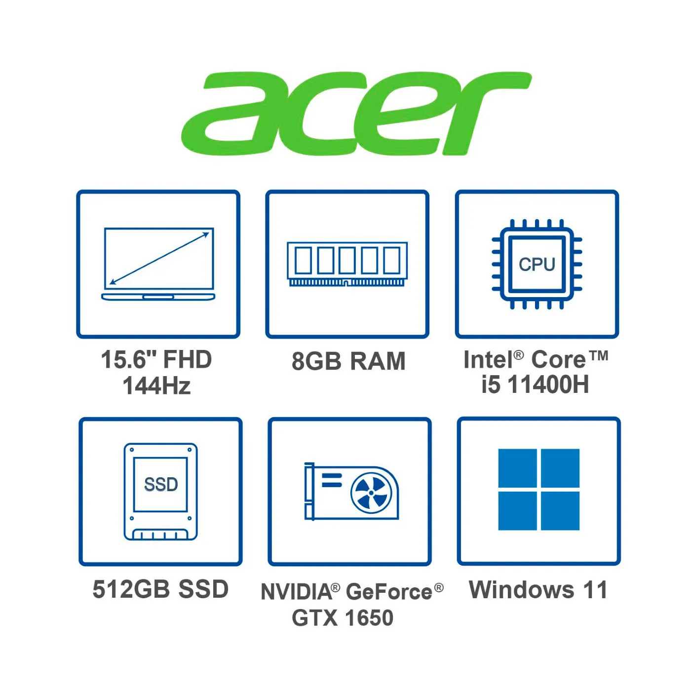 Computador Portátil Gamer ACER NITRO 15.6" Pulgadas 532W Intel Ci5 - RAM 8GB - Disco SSD 512GB - Negro