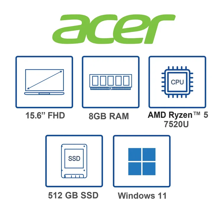 Computador Portátil ACER ASPIRE 3 15.6" Pulgadas R893 AMD Ryzen 5 - RAM 8GB - Disco SSD 512GB - Plateado