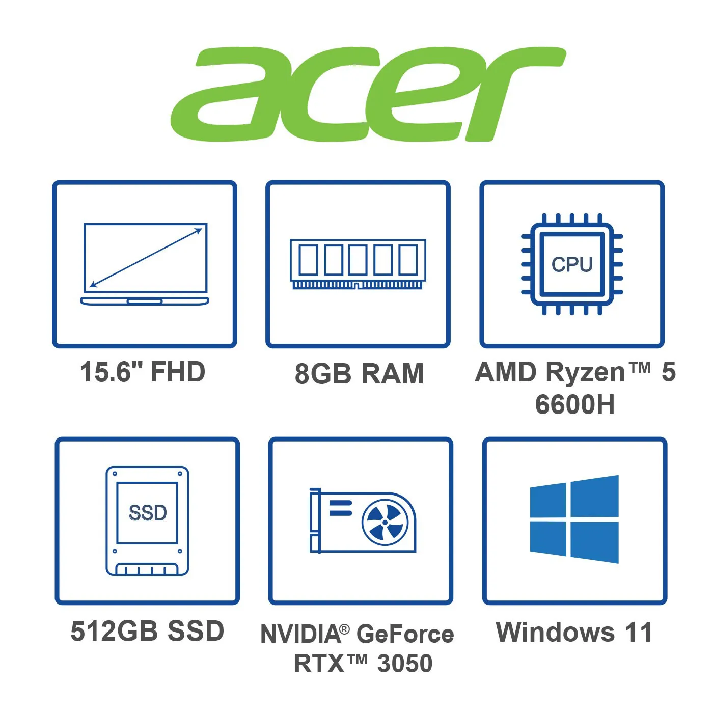 Computador Portátil Gamer ACER NITRO 15.6" Pulgadas R0ZZ AMD R5 - RAM 8GB - Disco SSD 512GB - Negro