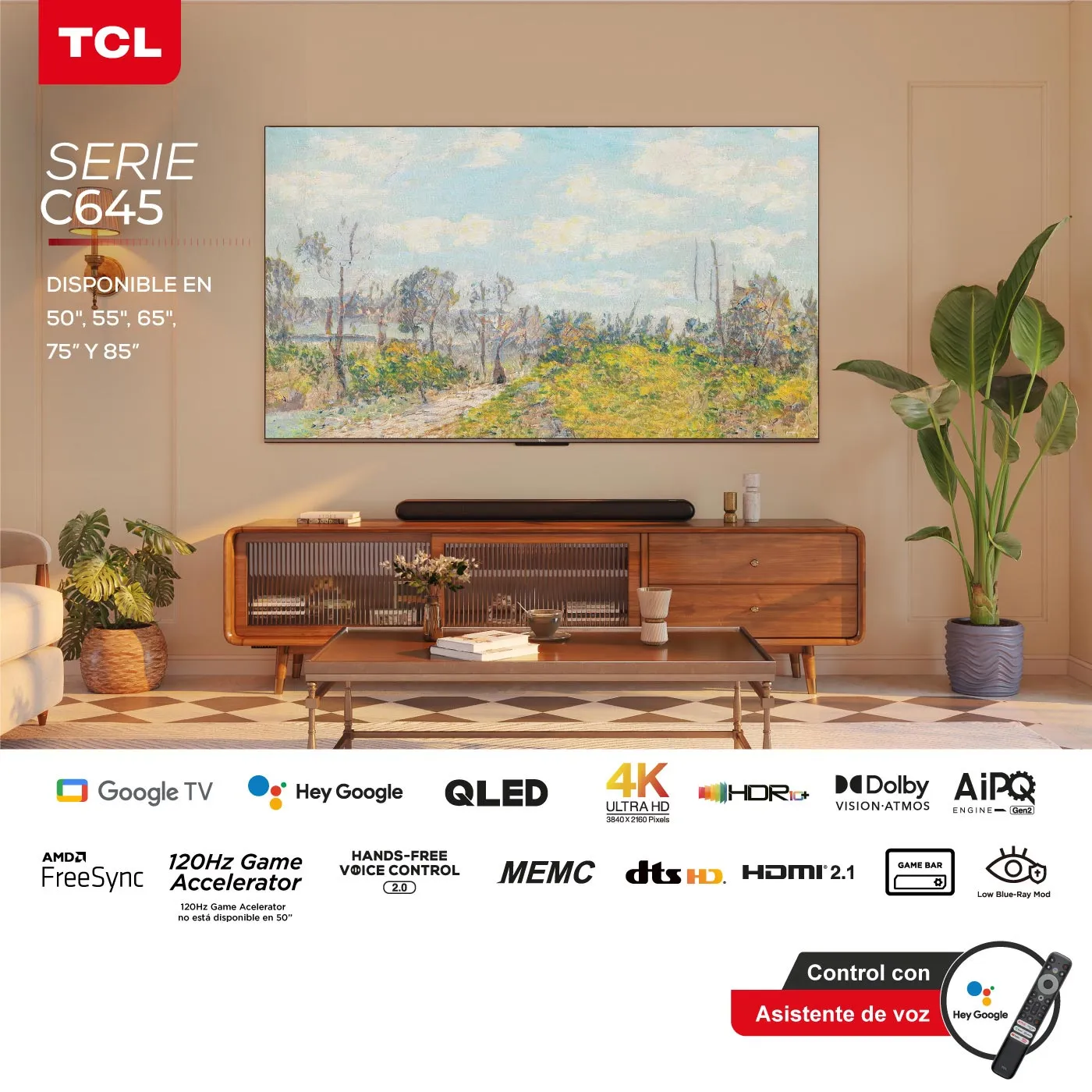 TV TCL 55" Pulgadas 139 cm 55C645 4K-UHD QLED Smart TV Google