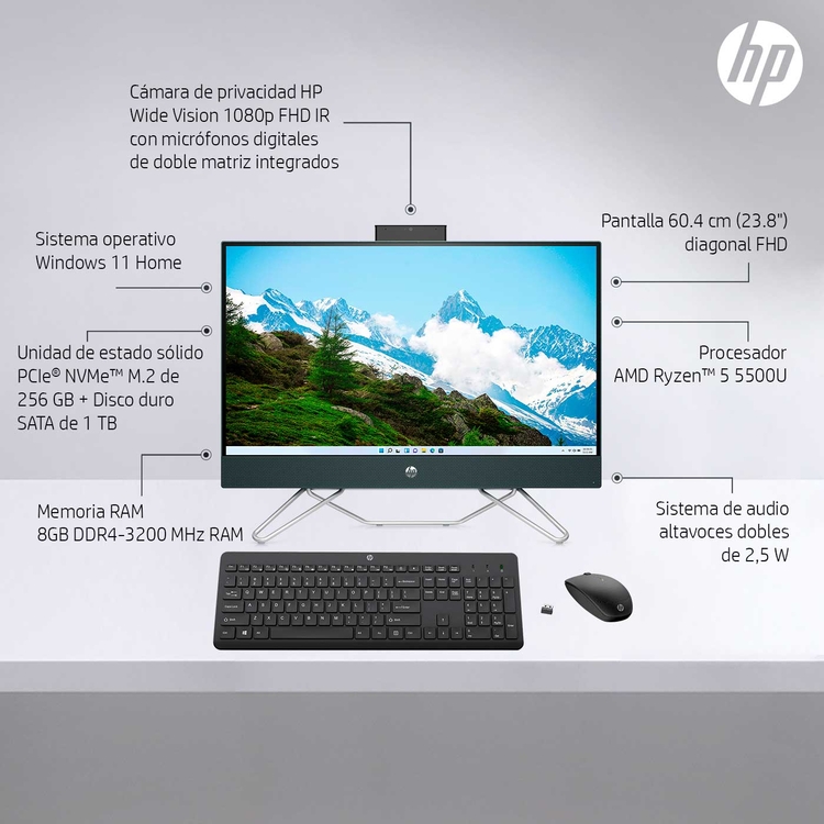Computador All in One HP 23.8" Pulgadas cb0013la - AMD Ryzen 5 - RAM 8GB - Disco SSD 256 GB + Disco HDD 1 TB - Negro Computador All in One HP 23.8" Pulgadas cb0013la - AMD Ryzen 5 - RAM 8GB - Disco SSD 256 GB + Disco HDD 1 TB - Negro