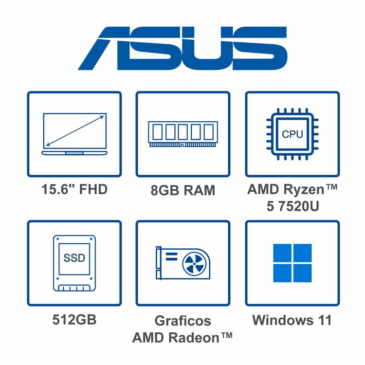 Computador Portátil ASUS Vivobook Go 15.6" Pulgadas E1504FA - AMD Ryzen 5 - RAM 8 GB - Disco SSD 512 GB SSD Negro