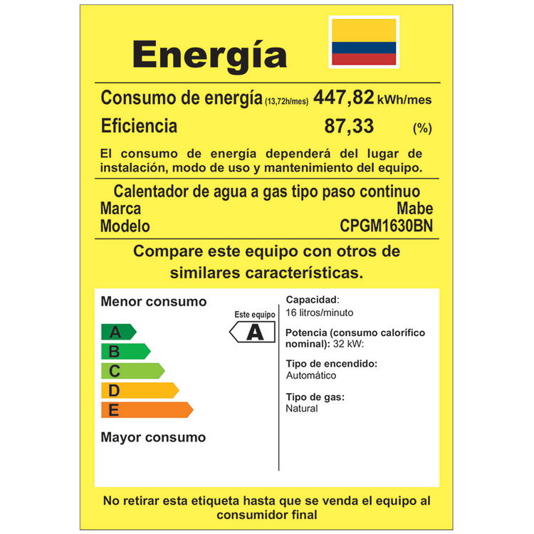 Calentador de Paso MABE 16 Litros Tiro Forzado CPGM1630BN Calentador de Paso MABE 16 Litros Tiro Forzado CPGM1630BN