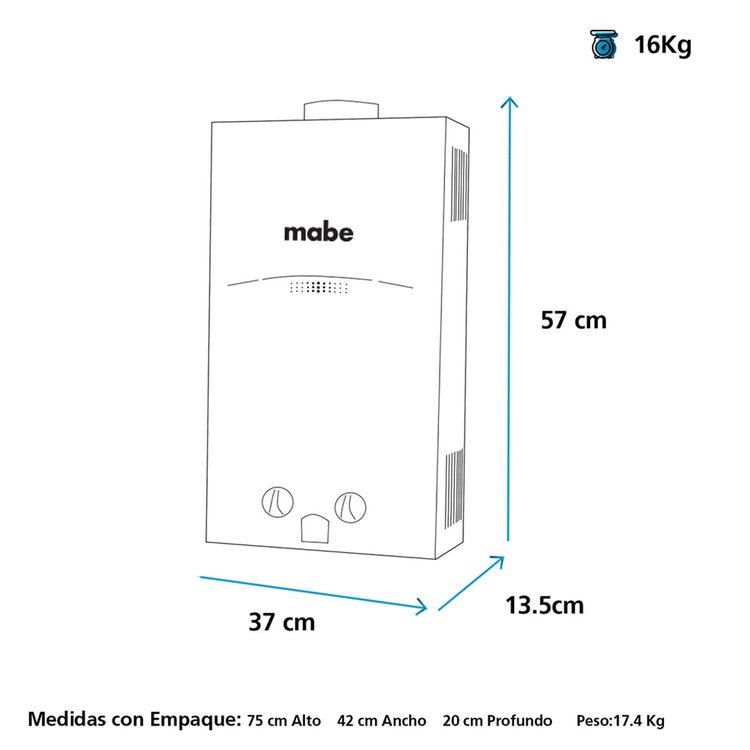 Calentador de Paso MABE 16 Litros Tiro Forzado CPGM1630BN Calentador de Paso MABE 16 Litros Tiro Forzado CPGM1630BN