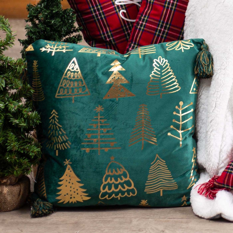 Cojín Navidad JOY Arboles Dorados 45 x 45 cm Cojín Navidad JOY Arboles Dorados 45 x 45 cm