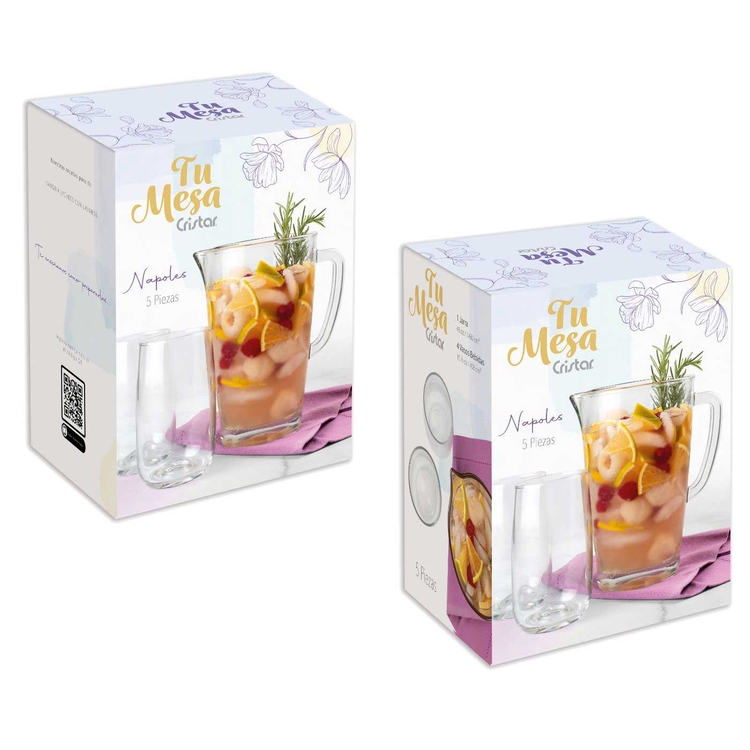 Set x 5 Piezas CRISTAR Jarra 48 Onzas + 4 Vasos Largos 15.5 Onzas Set x 5 Piezas CRISTAR Jarra 48 Onzas + 4 Vasos Largos 15.5 Onzas