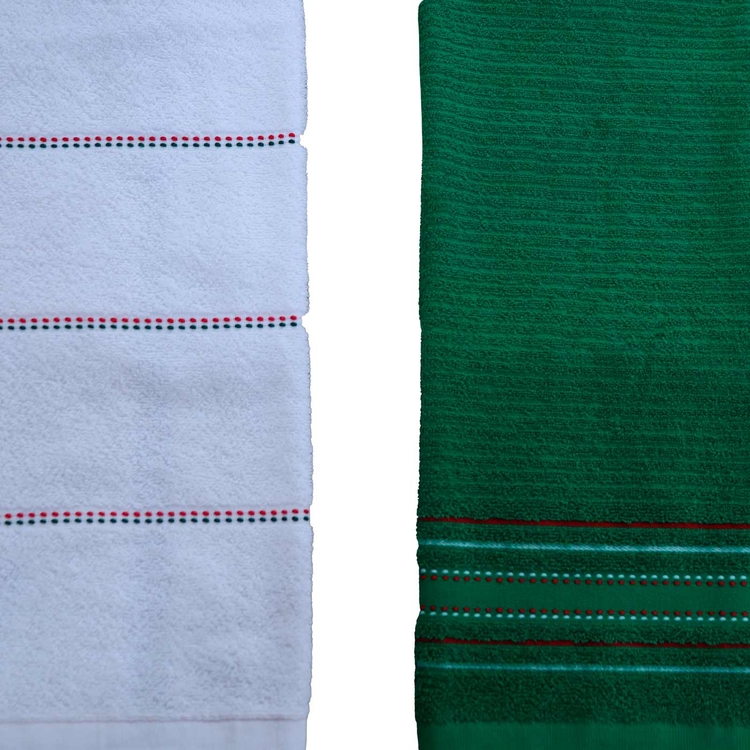 Set x 2 Toallas de Manos FATELARES Guirnalda 40 x70 cms/400 grms Blanca con Decorado y Verde con Decorado Set x 2 Toallas de Manos FATELARES Guirnalda 40 x70 cms/400 grms Blanca con Decorado y Verde con Decorado