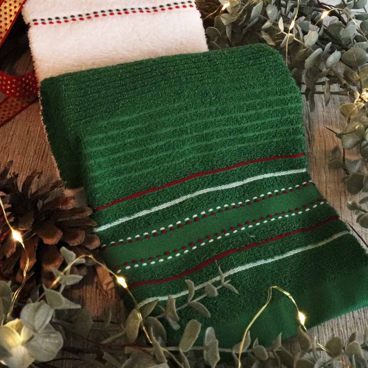 Set x 2 Toallas de Manos FATELARES Guirnalda 40 x70 cms/400 grms Blanca con Decorado y Verde con Decorado Set x 2 Toallas de Manos FATELARES Guirnalda 40 x70 cms/400 grms Blanca con Decorado y Verde con Decorado
