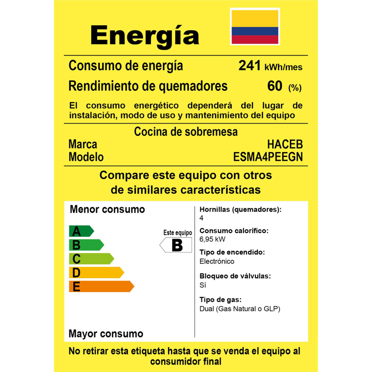 Estufa de Mesa HACEB 4 Puestos Gas Natural Avellana Vidrio Negro Estufa de Mesa HACEB 4 Puestos Gas Natural Avellana Vidrio Negro