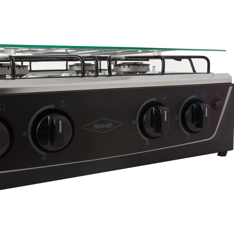 Estufa de Mesa HACEB 4 Puestos Gas Propano Avellana Vidrio Negro Estufa de Mesa HACEB 4 Puestos Gas Propano Avellana Vidrio Negro