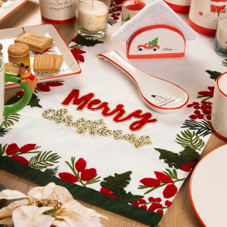 Camino de Mesa JOY Merry Christmas 35 x 180 cm Blanco/Verde Camino de Mesa JOY Merry Christmas 35 x 180 cm Blanco/Verde