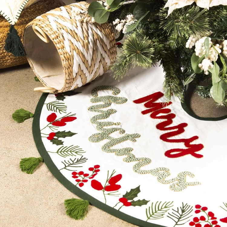 Pie de Árbol JOY Merry Christmas 110 cm Blanco/Verde Pie de Árbol JOY Merry Christmas 110 cm Blanco/Verde