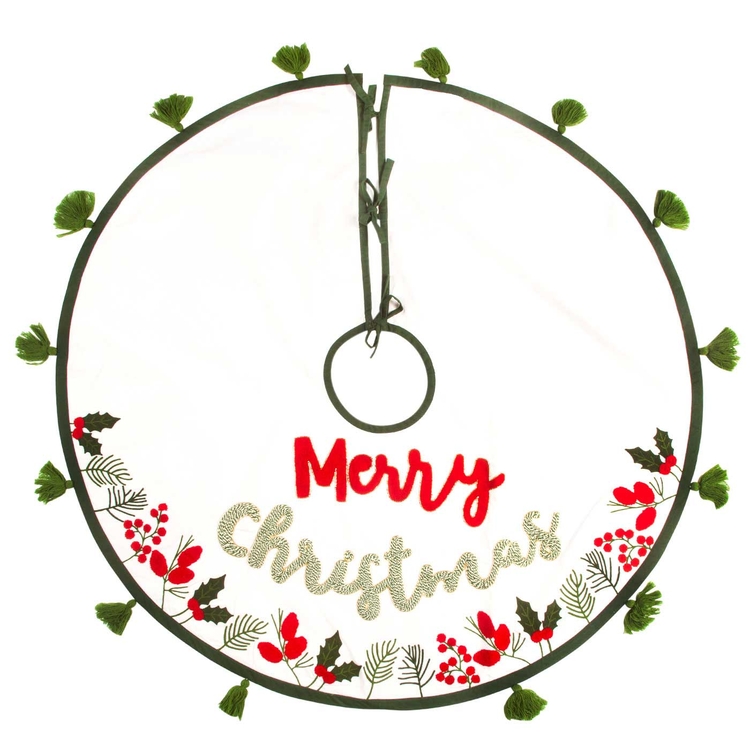 Pie de Árbol JOY Merry Christmas 110 cm Blanco/Verde Pie de Árbol JOY Merry Christmas 110 cm Blanco/Verde