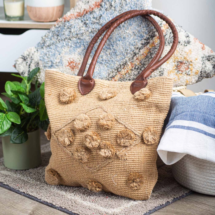 Bolso de Yute K-LINE Tejidos Rombos Bolas Bolso de Yute K-LINE Tejidos Rombos Bolas