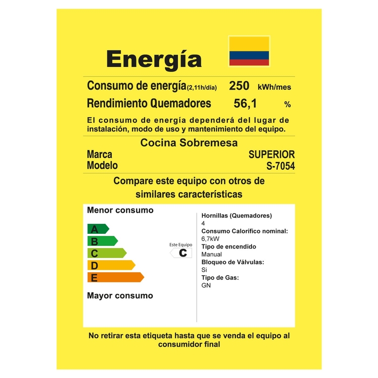 Estufa de Mesa SUPERIOR 4 Puestos Gas Natural 7054-1 Negro Estufa de Mesa SUPERIOR 4 Puestos Gas Natural 7054-1 Negro