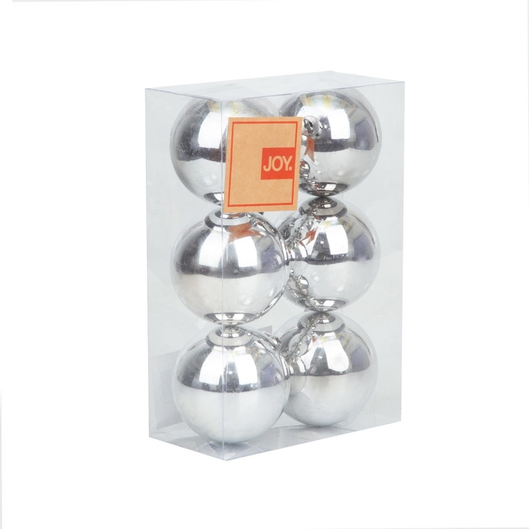 Bolas de Navidad JOY Plateado Brillante Set x 6 - 6 cm Bolas de Navidad JOY Plateado Brillante Set x 6 - 6 cm