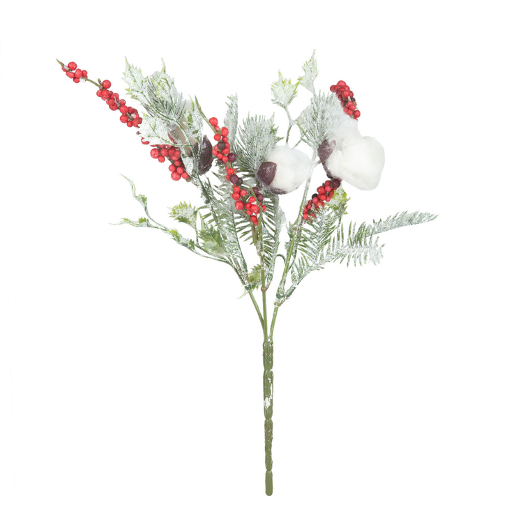 Adorno Navideño Rama Nevada JOY con Berries y Algodón 30 cm Adorno Navideño Rama Nevada JOY con Berries y Algodón 30 cm