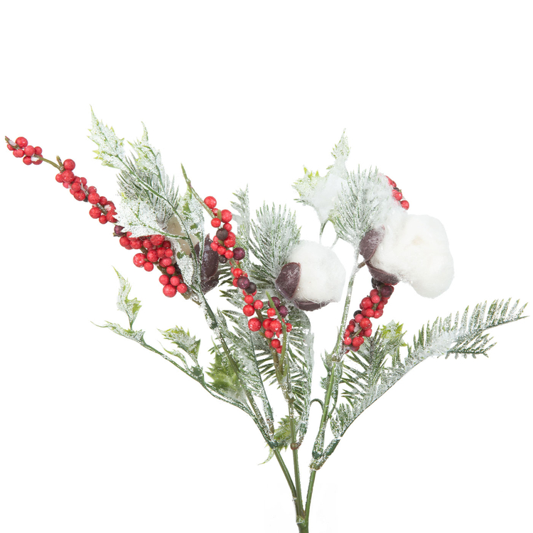 Adorno Navideño Rama Nevada JOY con Berries y Algodón 30 cm Adorno Navideño Rama Nevada JOY con Berries y Algodón 30 cm