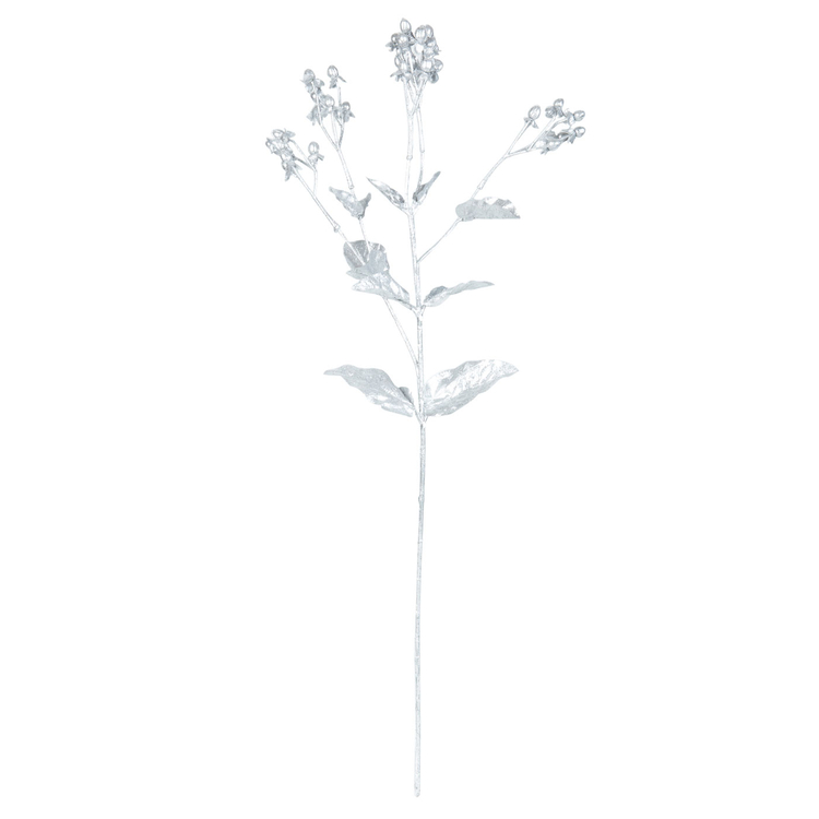 Adorno Navideño Rama con Hojas Plateadas JOY Tallo Largo 60 cm Adorno Navideño Rama con Hojas Plateadas JOY Tallo Largo 60 cm