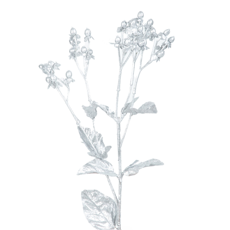 Adorno Navideño Rama con Hojas Plateadas JOY Tallo Largo 60 cm Adorno Navideño Rama con Hojas Plateadas JOY Tallo Largo 60 cm