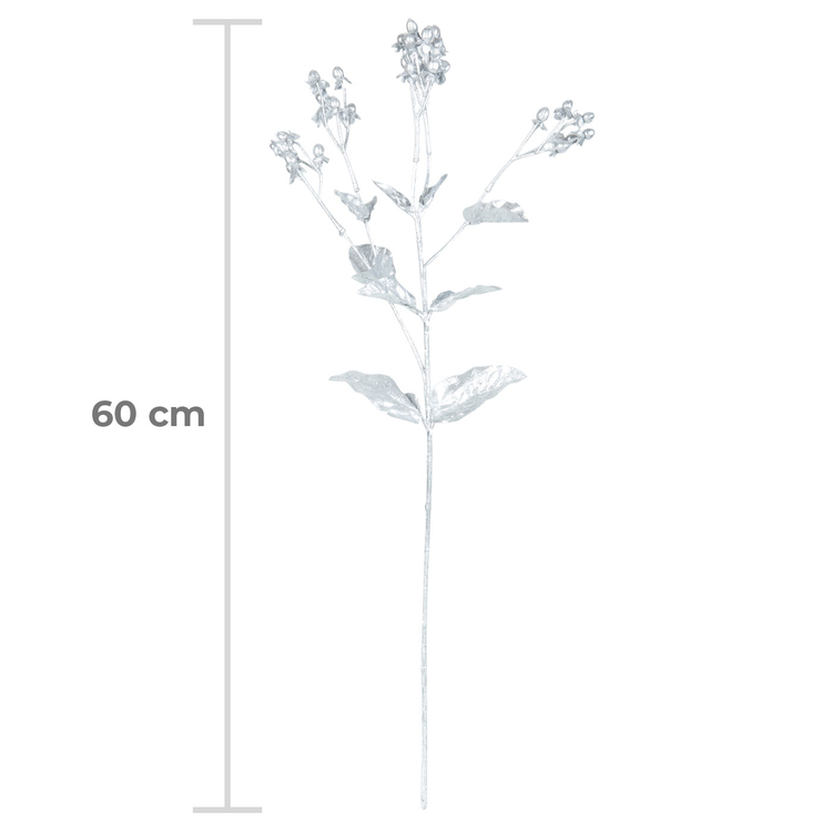 Adorno Navideño Rama con Hojas Plateadas JOY Tallo Largo 60 cm Adorno Navideño Rama con Hojas Plateadas JOY Tallo Largo 60 cm