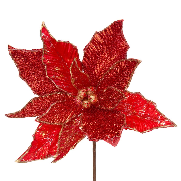 Adorno Navideño Rama Flor JOY Poinsettia Roja Dorado 53 cm Adorno Navideño Rama Flor JOY Poinsettia Roja Dorado 53 cm