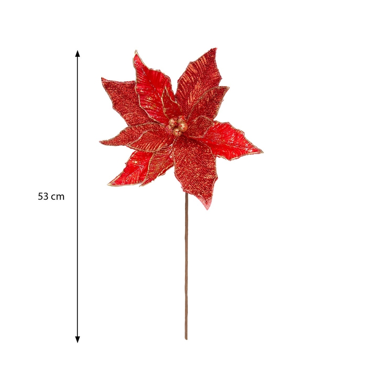 Adorno Navideño Rama Flor JOY Poinsettia Roja Dorado 53 cm Adorno Navideño Rama Flor JOY Poinsettia Roja Dorado 53 cm