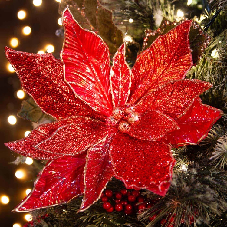 Adorno Navideño Rama Flor JOY Poinsettia Roja Dorado 53 cm Adorno Navideño Rama Flor JOY Poinsettia Roja Dorado 53 cm