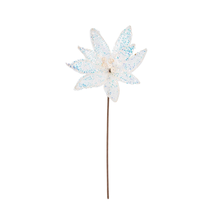 Adorno Navideño Rama Flor JOY Poinsettia Blanca con Lentejuelas 50 cm Adorno Navideño Rama Flor JOY Poinsettia Blanca con Lentejuelas 50 cm