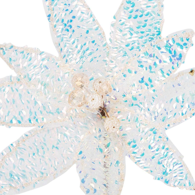 Adorno Navideño Rama Flor JOY Poinsettia Blanca con Lentejuelas 50 cm Adorno Navideño Rama Flor JOY Poinsettia Blanca con Lentejuelas 50 cm