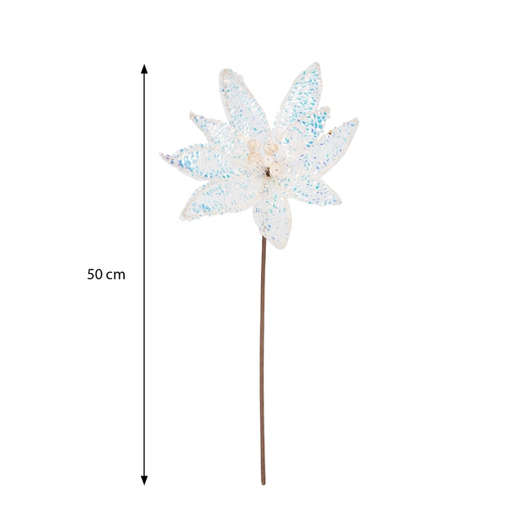 Adorno Navideño Rama Flor JOY Poinsettia Blanca con Lentejuelas 50 cm Adorno Navideño Rama Flor JOY Poinsettia Blanca con Lentejuelas 50 cm