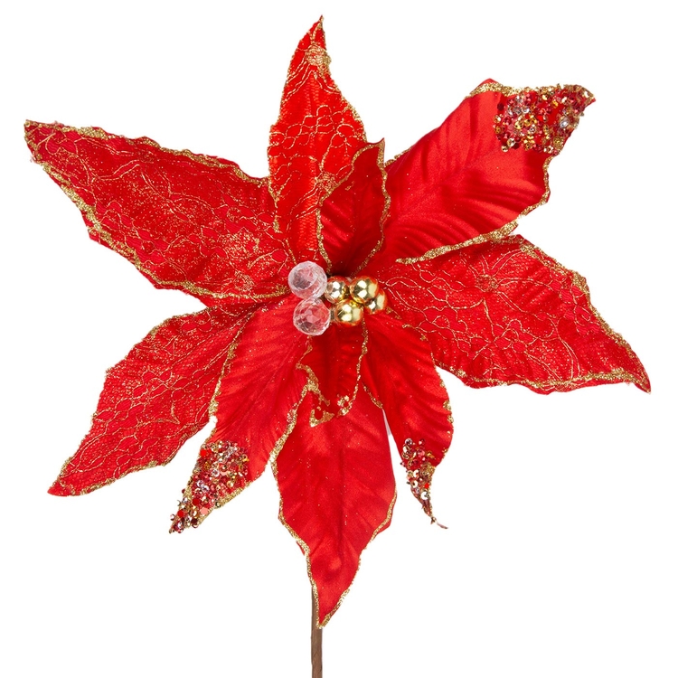 Adorno Navideño Rama Flor JOY Poinsettia Roja 55 cm Adorno Navideño Rama Flor JOY Poinsettia Roja 55 cm