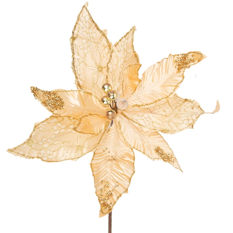 Adorno Navideño Rama Flor JOY Poinsettia Dorada 55 cm Adorno Navideño Rama Flor JOY Poinsettia Dorada 55 cm