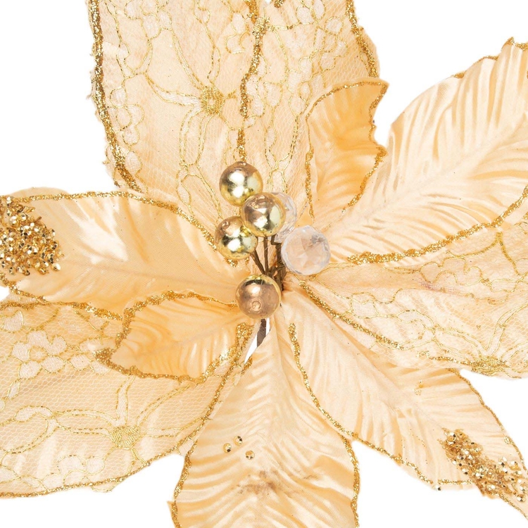 Adorno Navideño Rama Flor JOY Poinsettia Dorada 55 cm Adorno Navideño Rama Flor JOY Poinsettia Dorada 55 cm